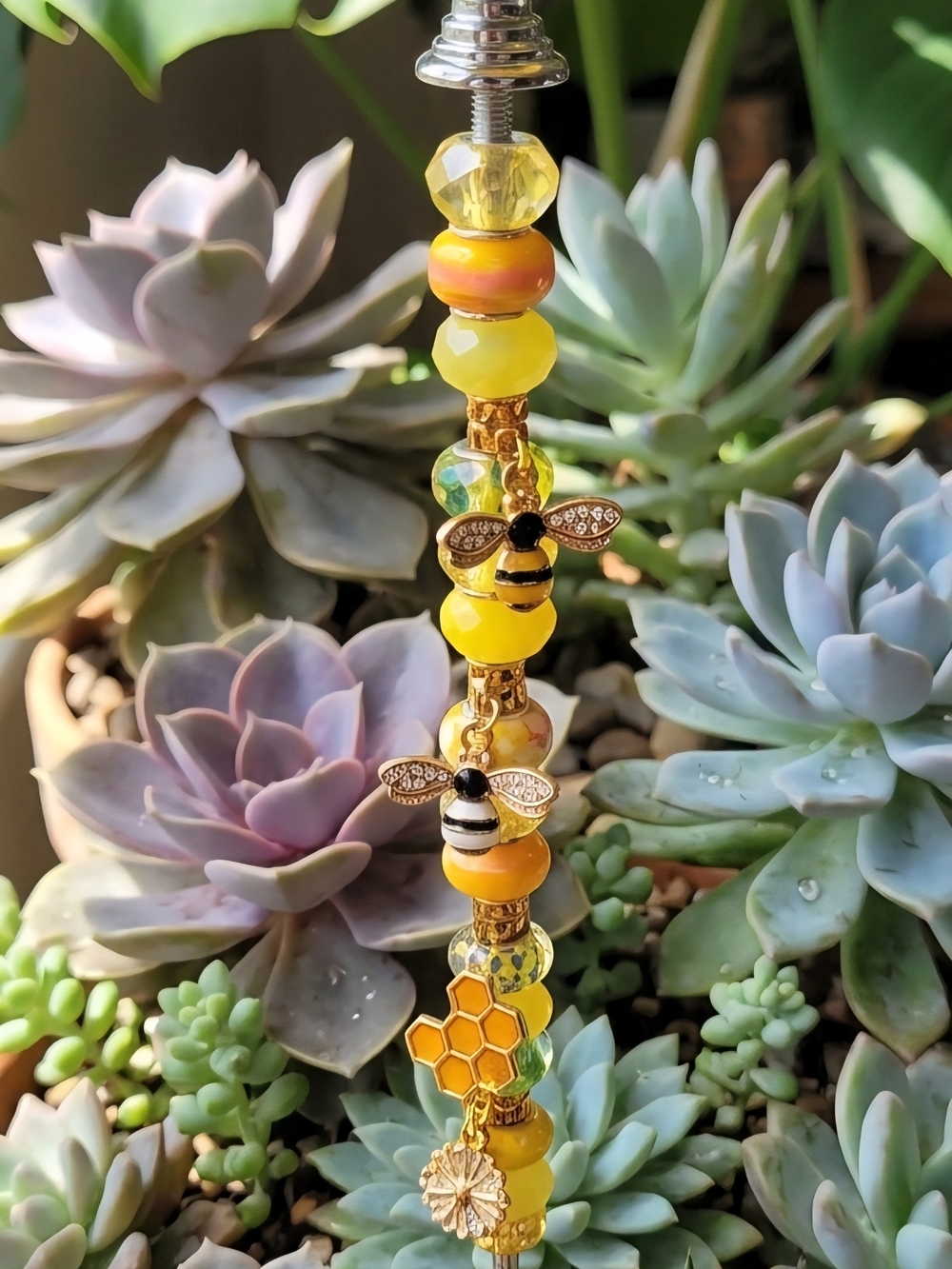 Yellow Bee Charm  Garden Stick